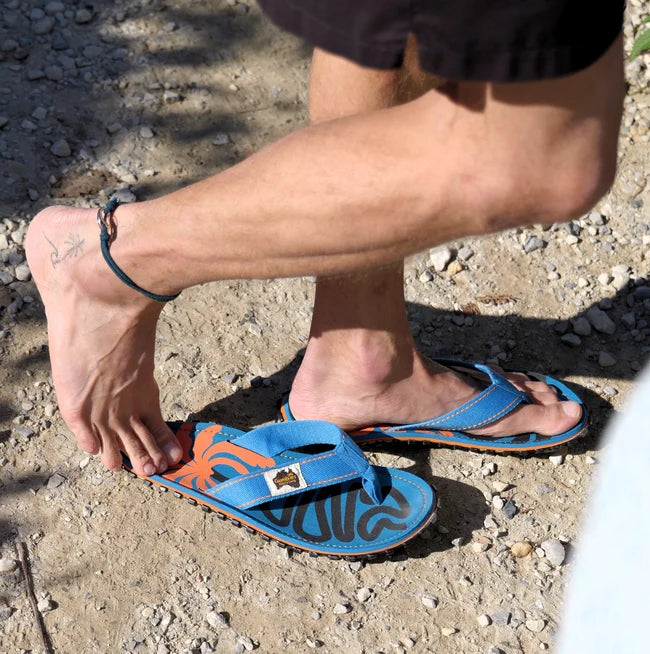 Mens CANVAS Flip Flops - Blue Palmetto