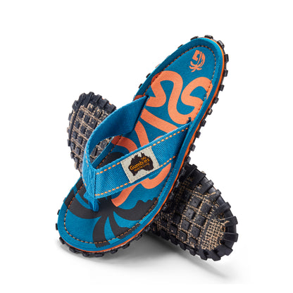 Mens CANVAS Flip Flops - Blue Palmetto