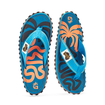 Mens CANVAS Flip Flops - Blue Palmetto