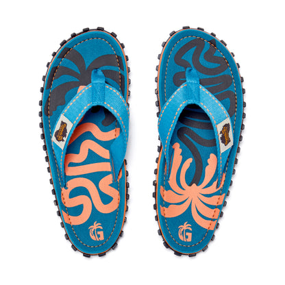 Mens CANVAS Flip Flops - Blue Palmetto