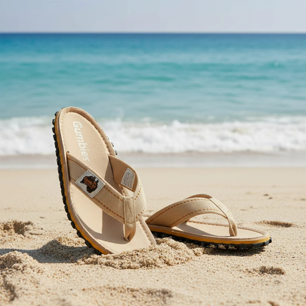 Mens CANVAS Flip Flops - Classic Sand
