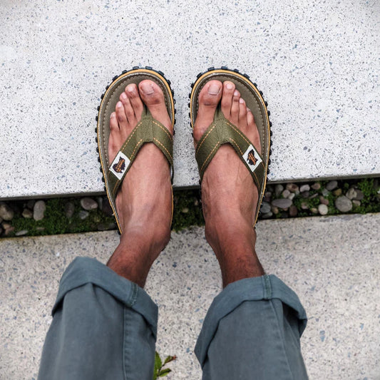Mens CANVAS Flip Flops - Classic Khaki