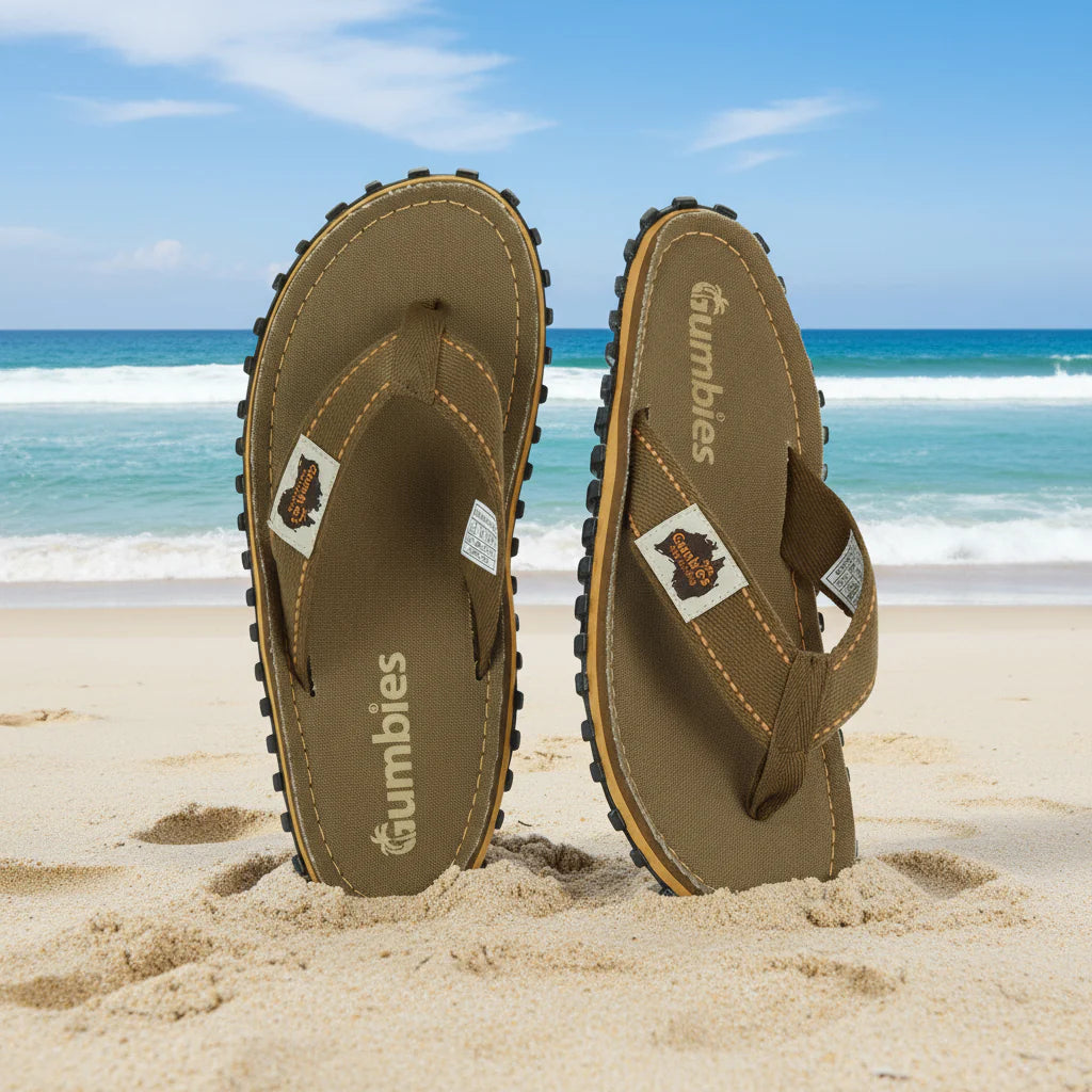Mens CANVAS Flip Flops - Classic Khaki