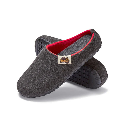 Outback Slippers - Charcoal & Red