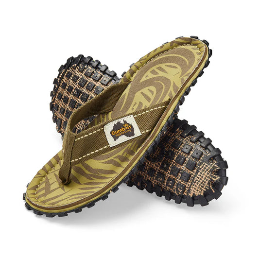 Mens CANVAS Flip Flops - Khaki G