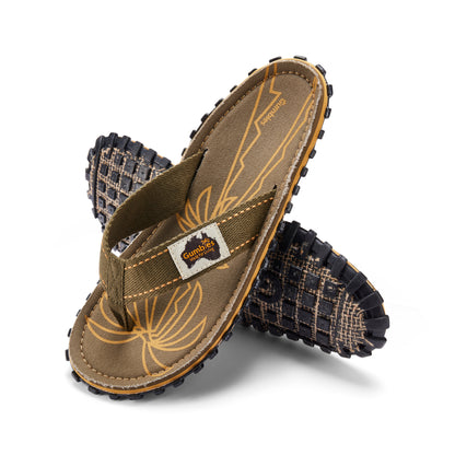 Mens CANVAS Flip Flops - Palm Leaf Khaki