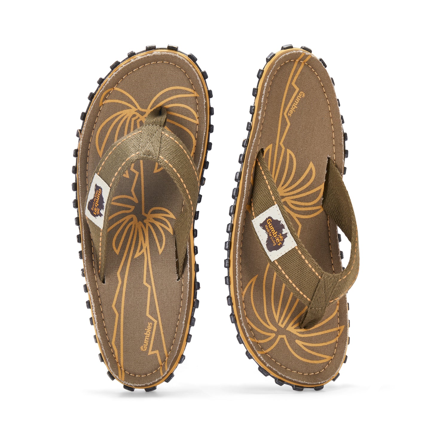 Mens CANVAS Flip Flops - Palm Leaf Khaki