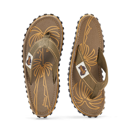 Mens CANVAS Flip Flops - Palm Leaf Khaki