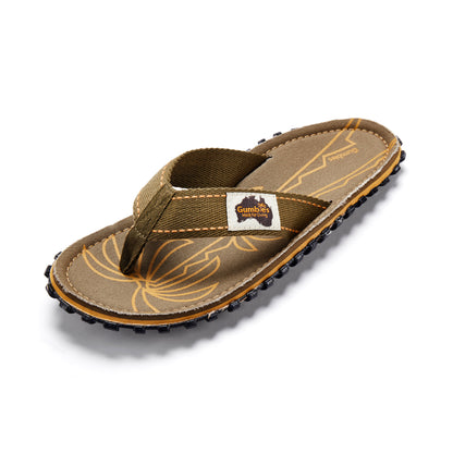Mens CANVAS Flip Flops - Palm Leaf Khaki