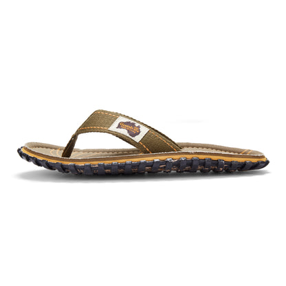 Mens CANVAS Flip Flops - Palm Leaf Khaki
