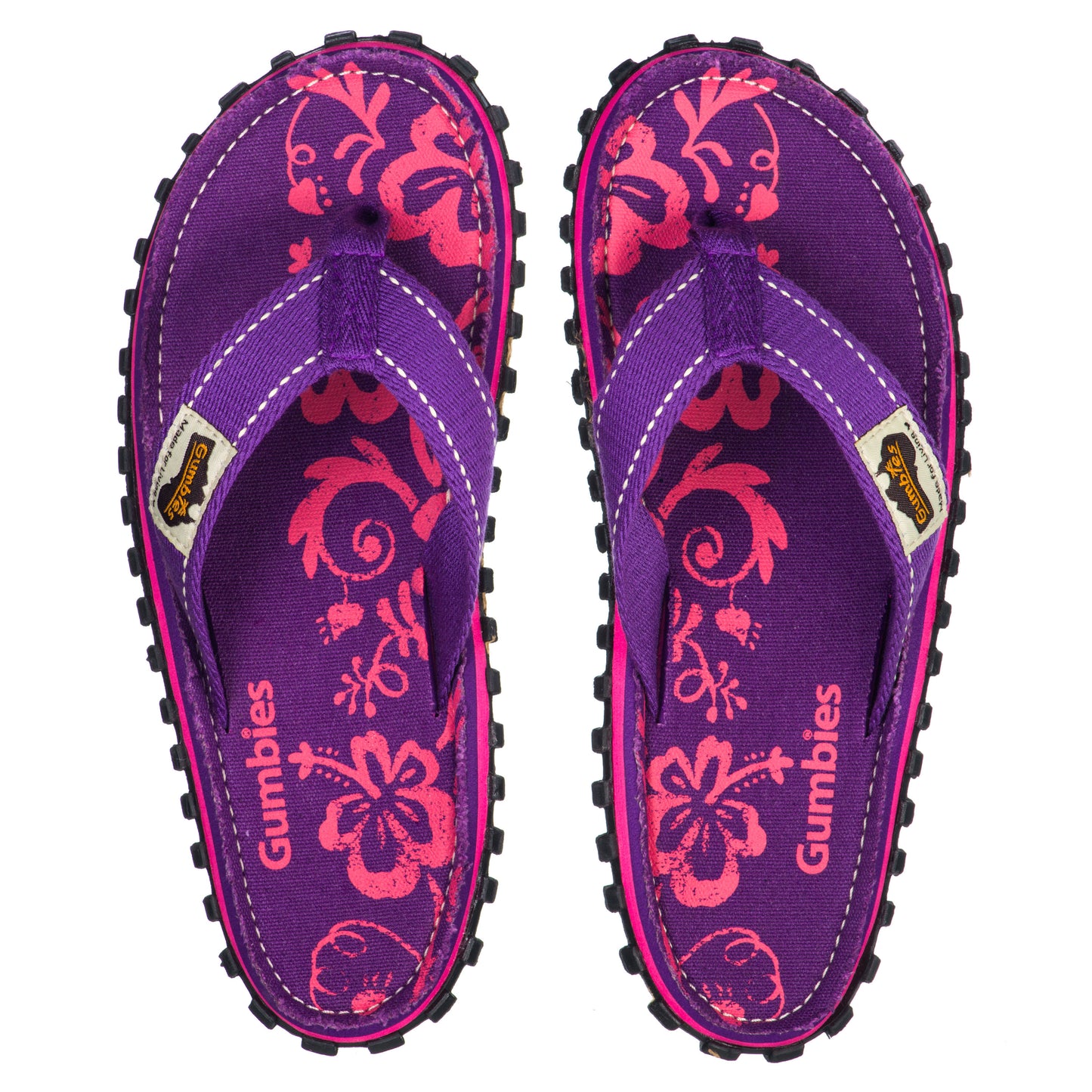 Gumbies CANVAS Flip Flops - Purple Hibiscus